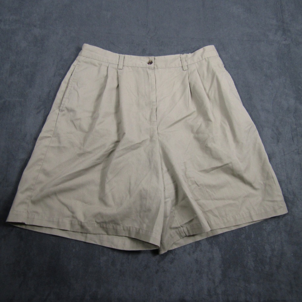 Karen Scott Shorts Womens 16 Khaki Pleated Elastic Back Cotton Blend Casual